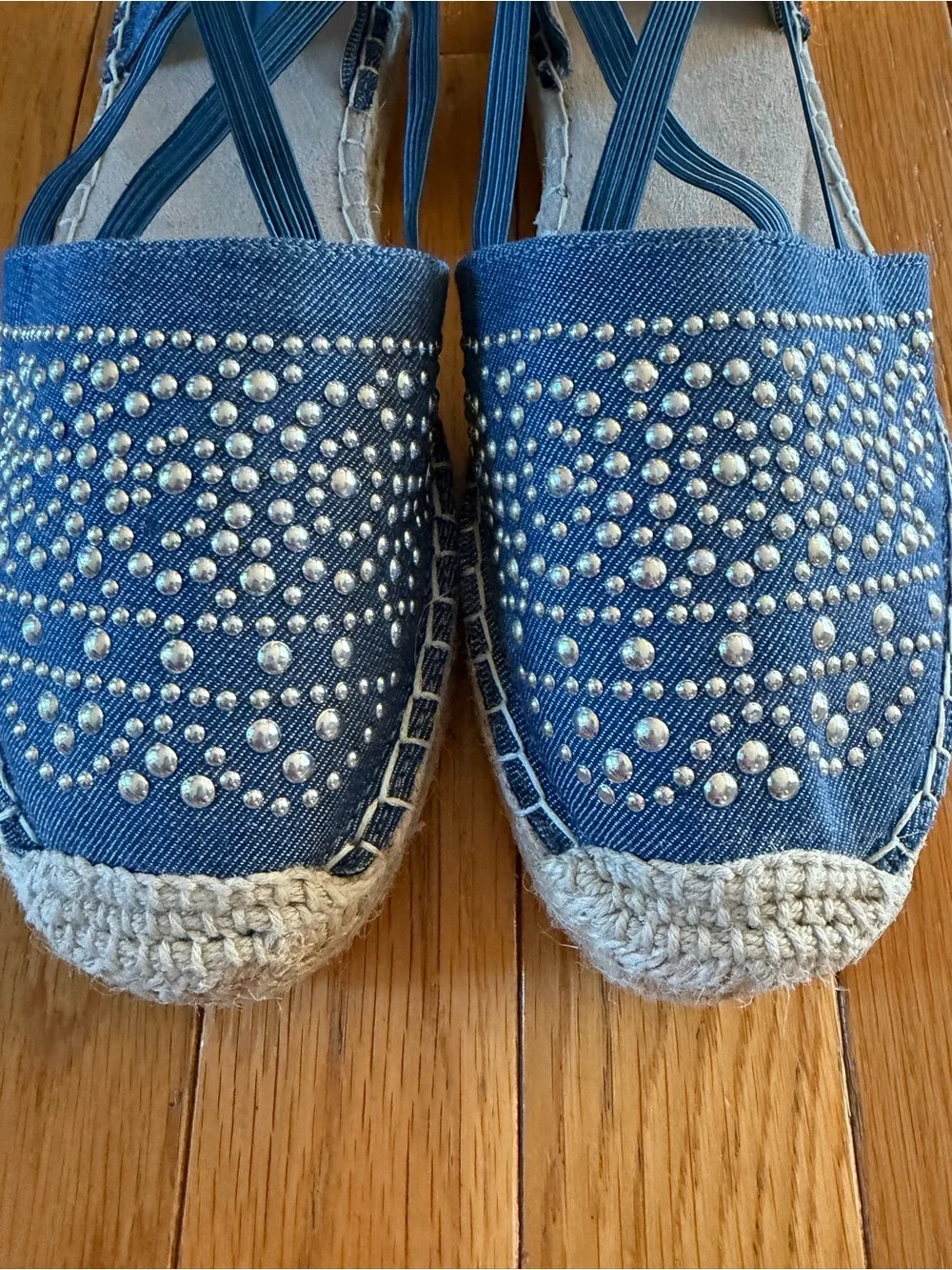 NEW White Mountain Blue Highland Platform Espadrille Denim Sandals Studs Sz 8.5